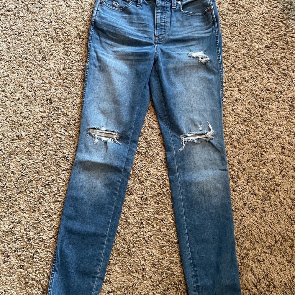 Madewell Blue Skinny Jeans with Distressed Details